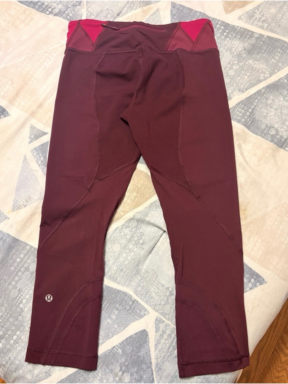 lululemon athletica Burgundy Capri Leggings with Pink Waist Accents
